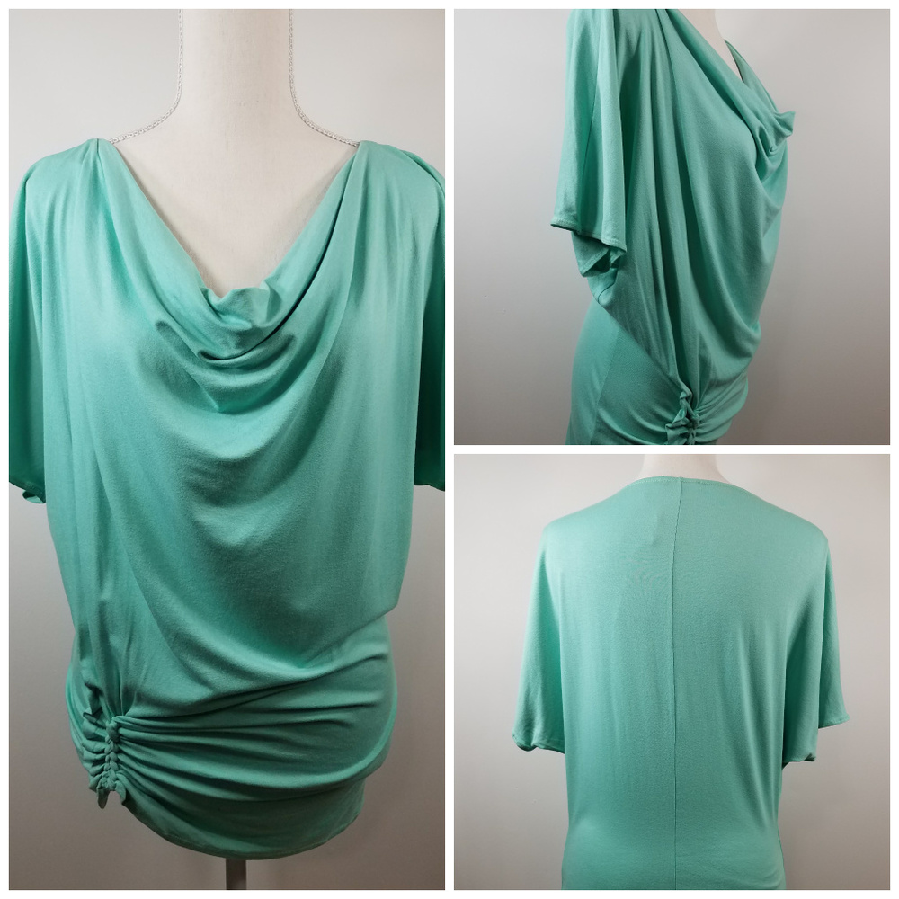 NWT Sophie Max Mint blue green Ruched Dolman short sleeved shirt Top Medium - Picture 5 of 8
